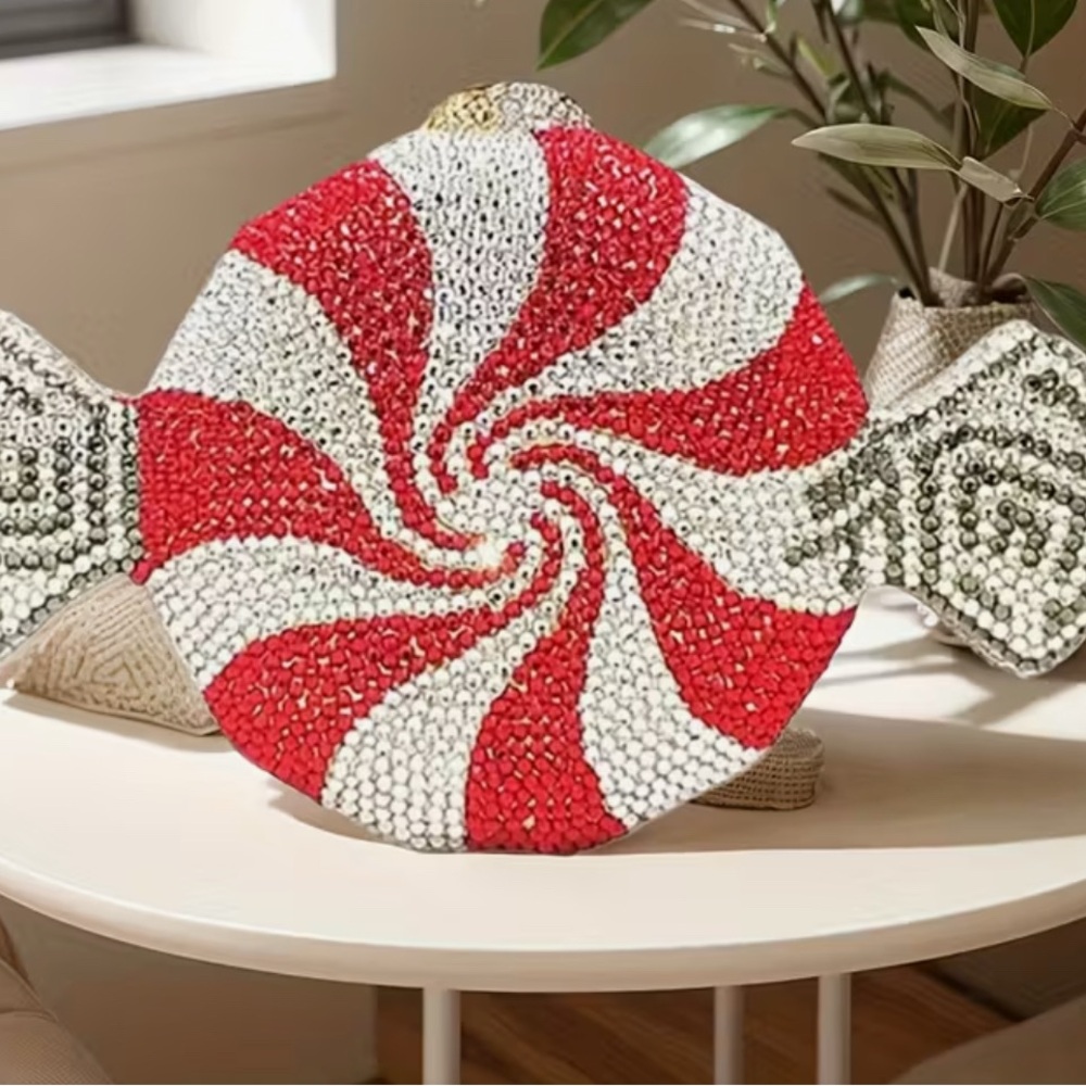 Red and White Rhinestone Peppermint Candy Clutch